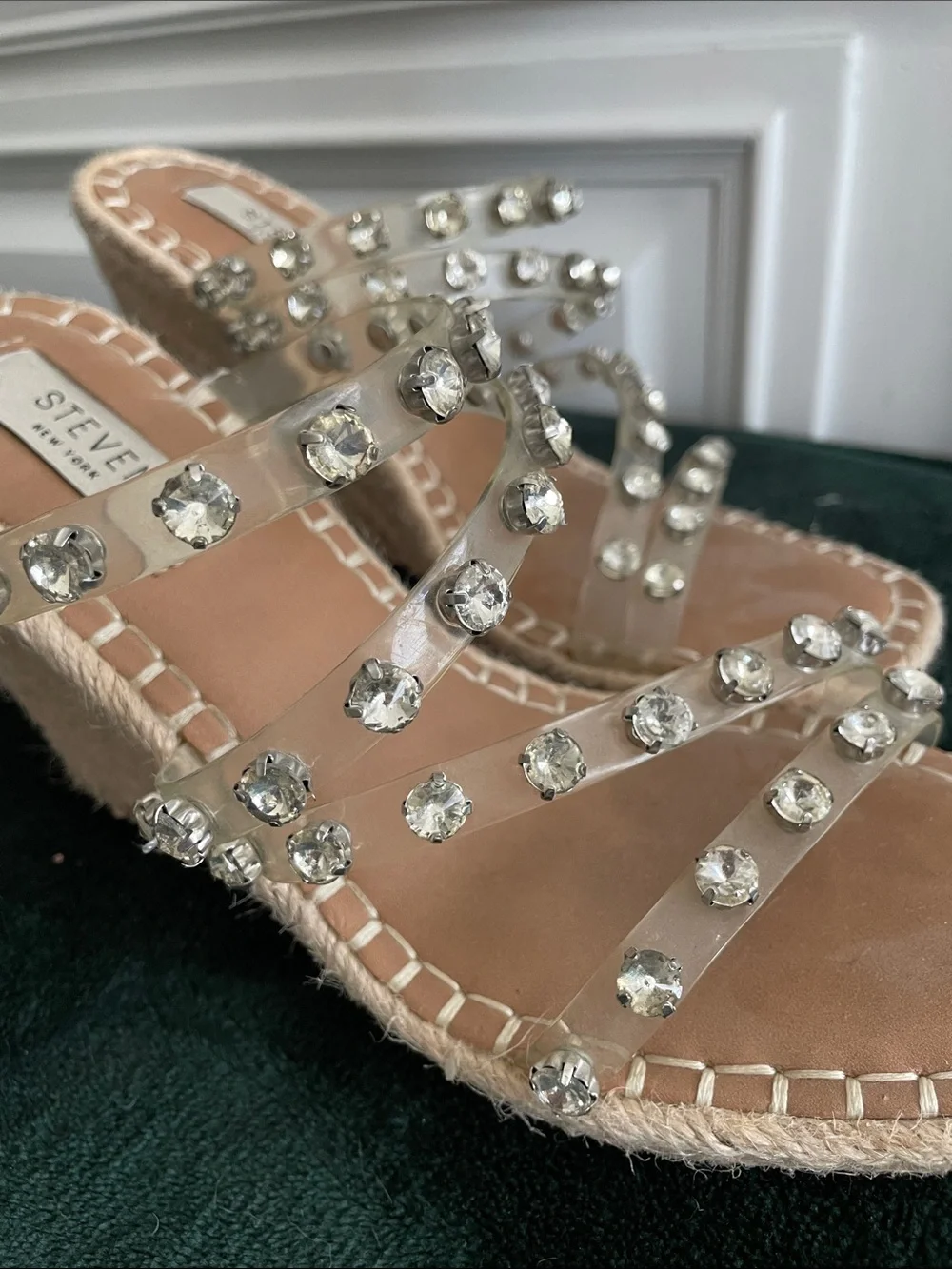STEVEN by Steve Madden Clear Crystal-Strap Espadrille Wedge Sandals in Natural